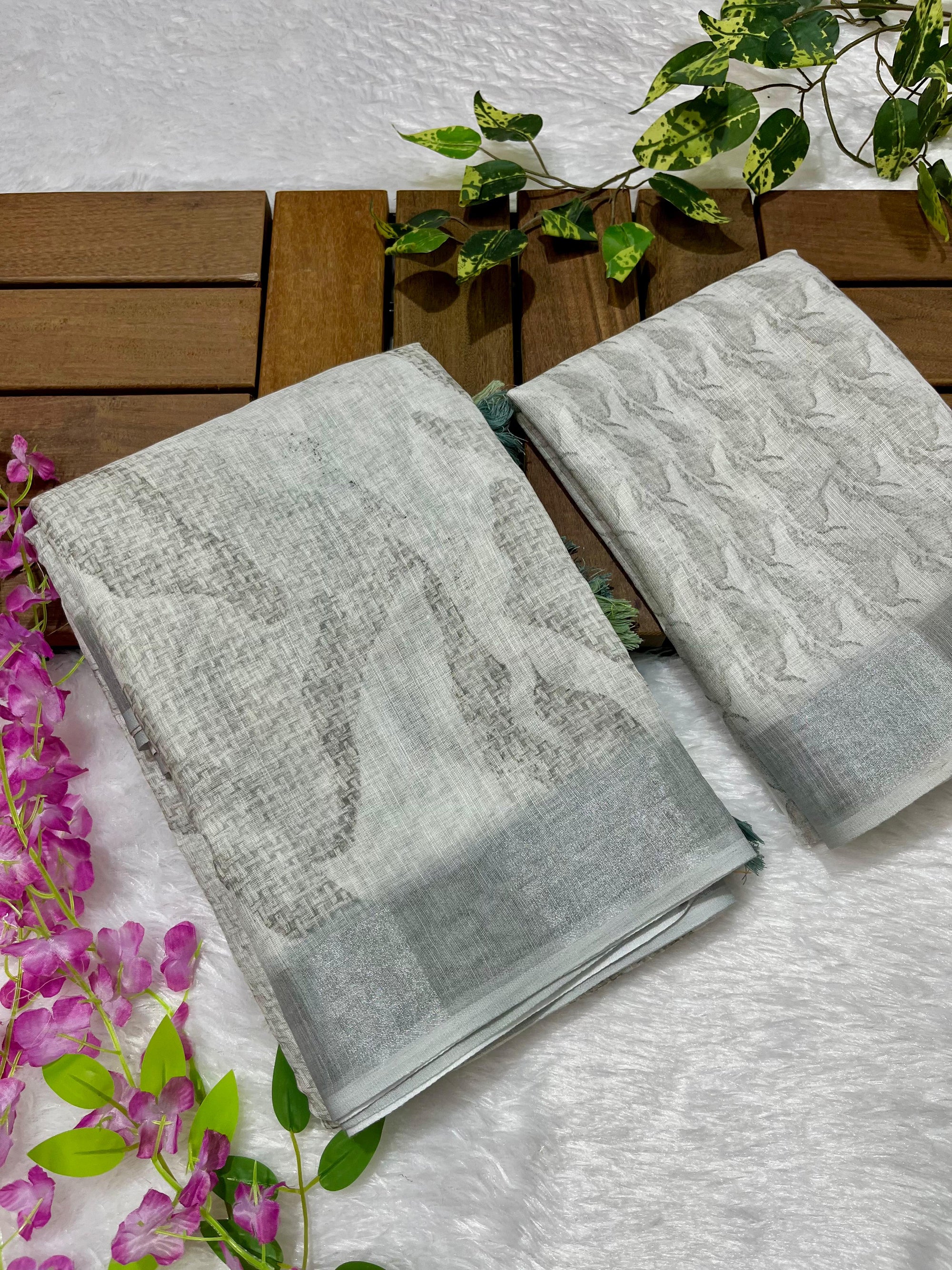 Linen Cotton Saree with Floral Digital Prints