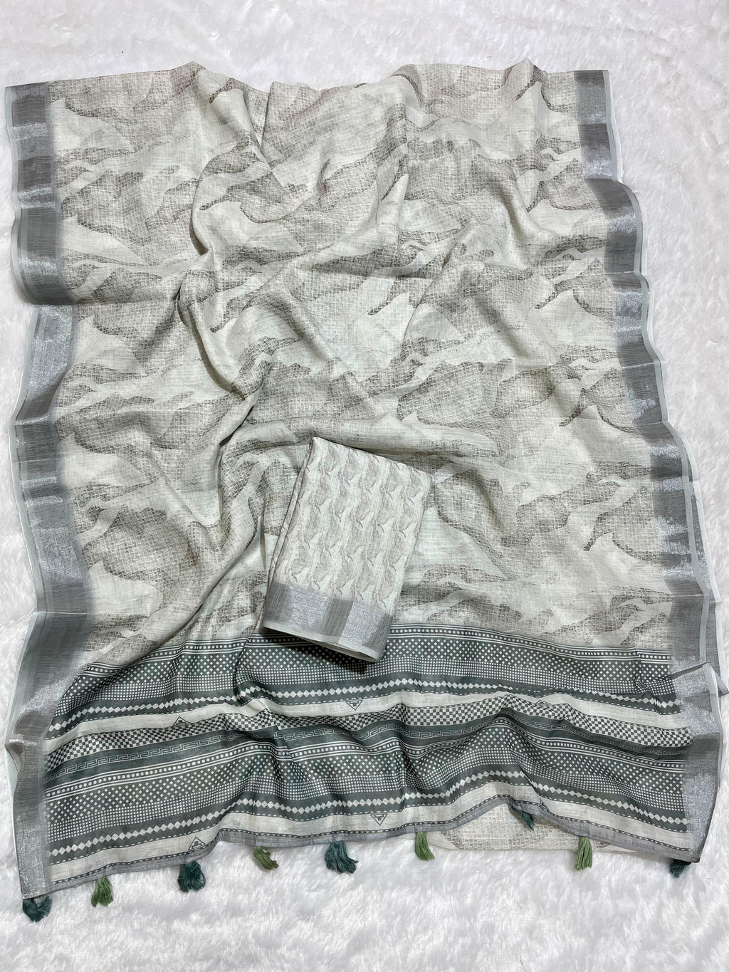 Linen Cotton Saree with Floral Digital Prints