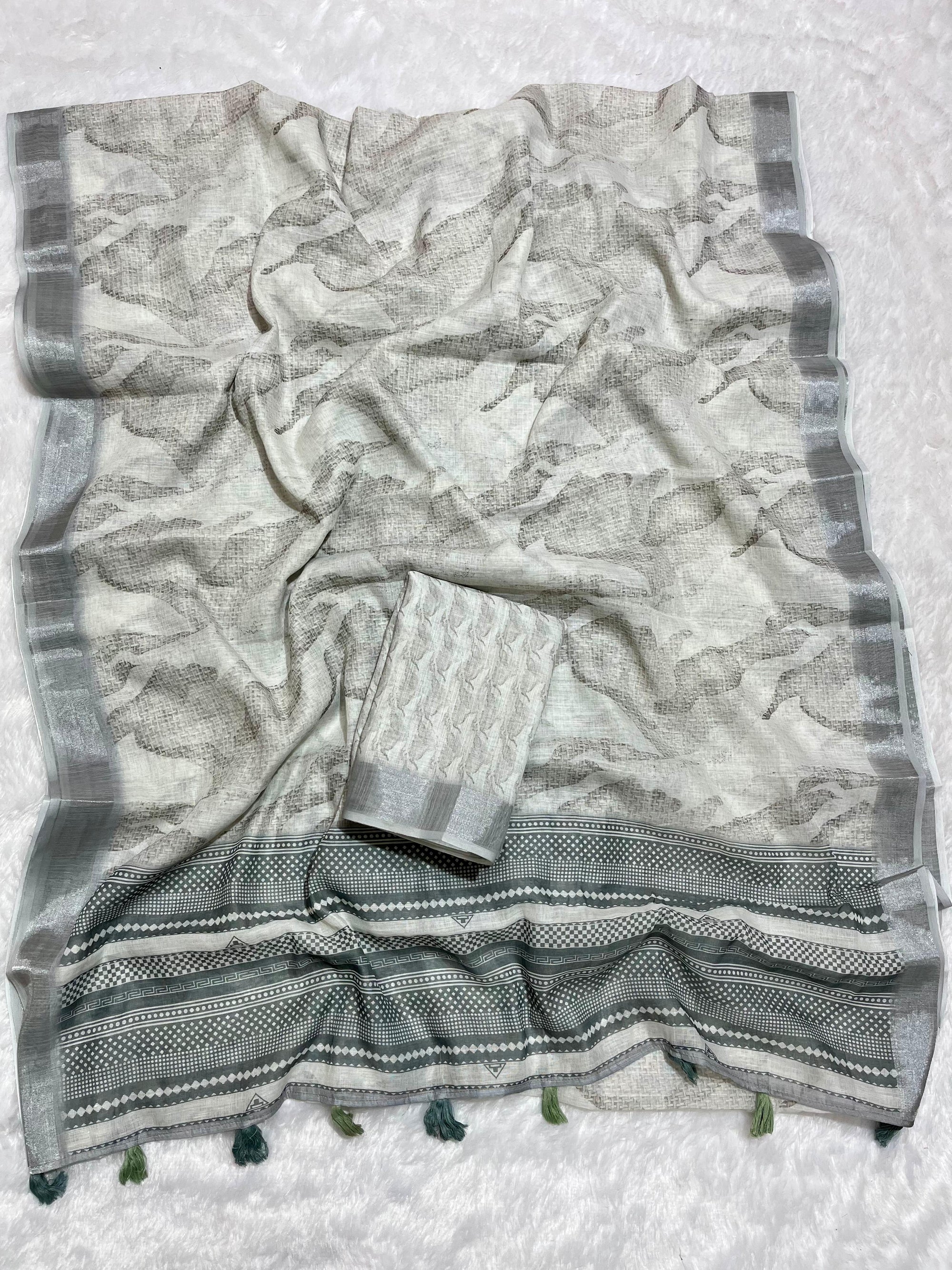 Linen Cotton Saree with Floral Digital Prints