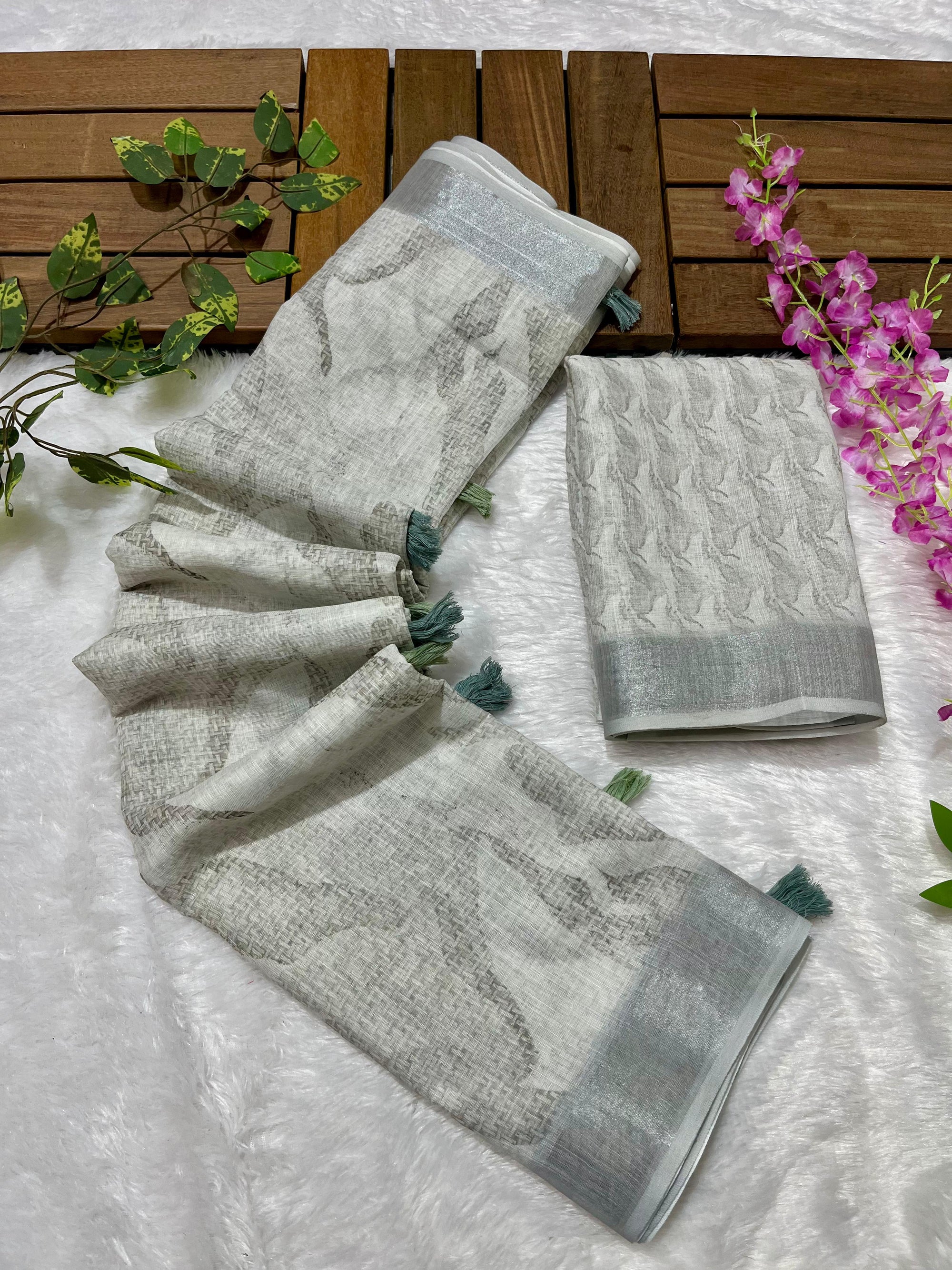 Linen Cotton Saree with Floral Digital Prints