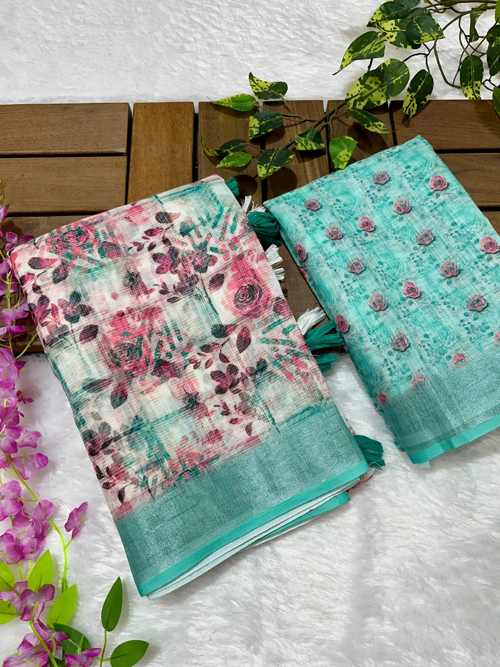 Linen Cotton Saree with Floral Digital Prints