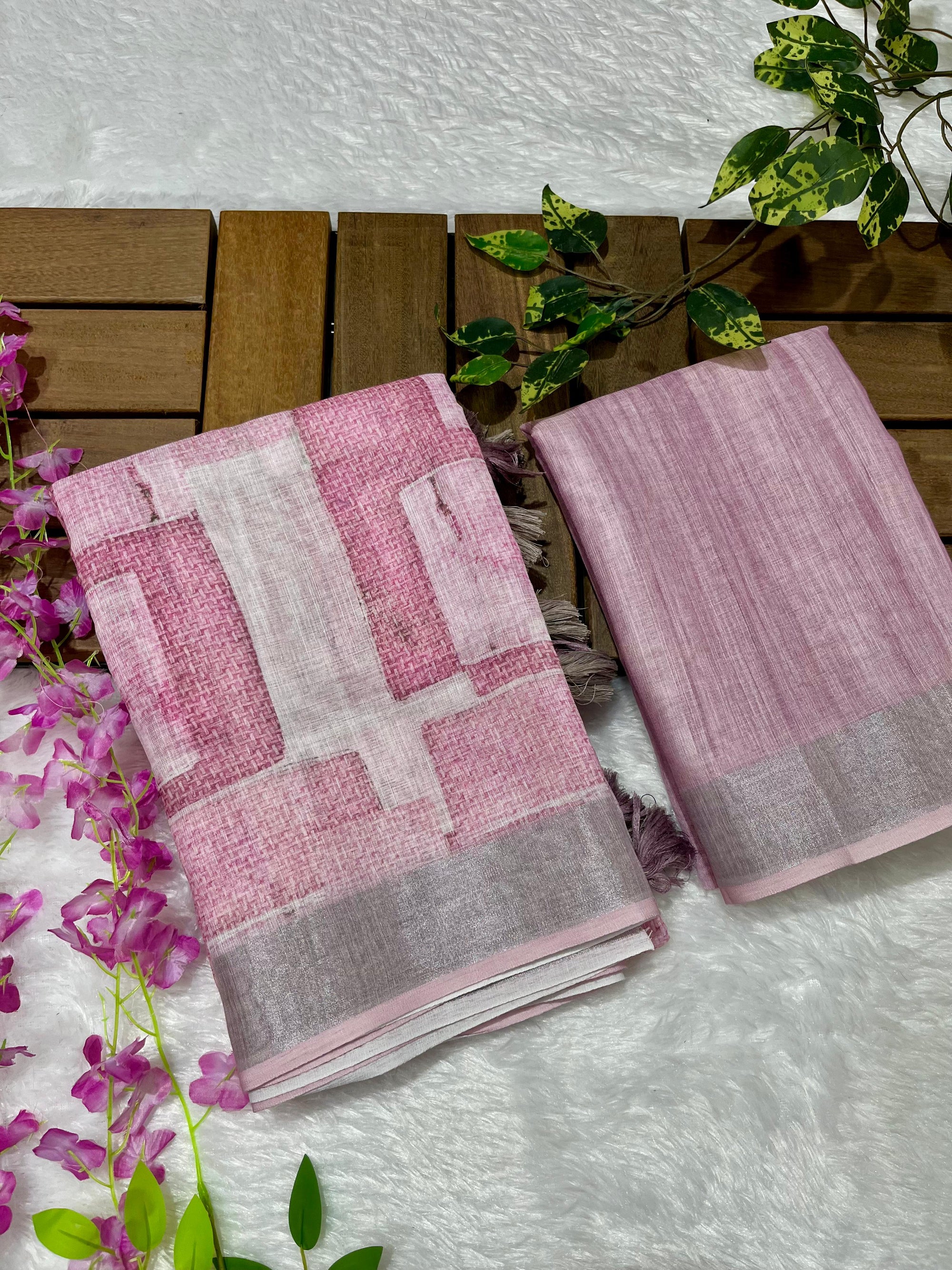 Linen Cotton Saree with Floral Digital Prints