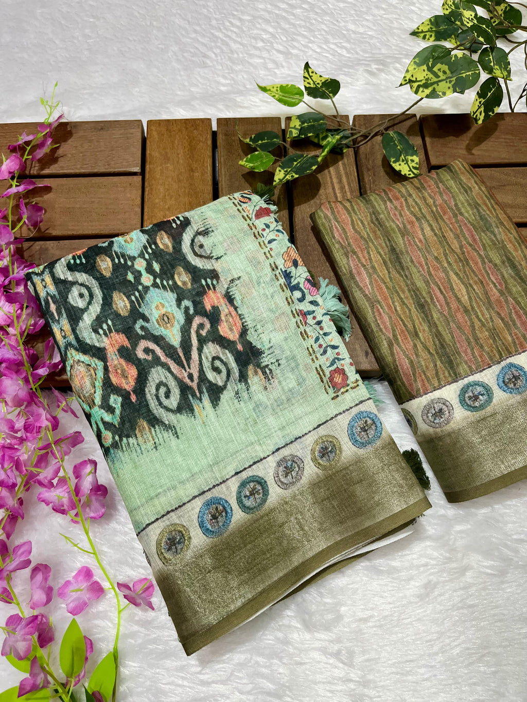 Linen Cotton Saree with Floral Digital Prints