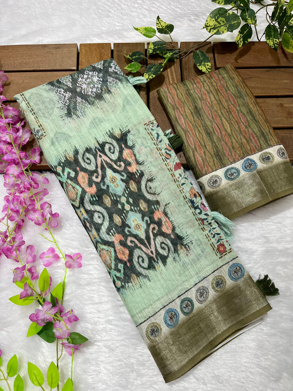 Linen Cotton Saree with Floral Digital Prints