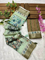 Linen Cotton Saree with Floral Digital Prints