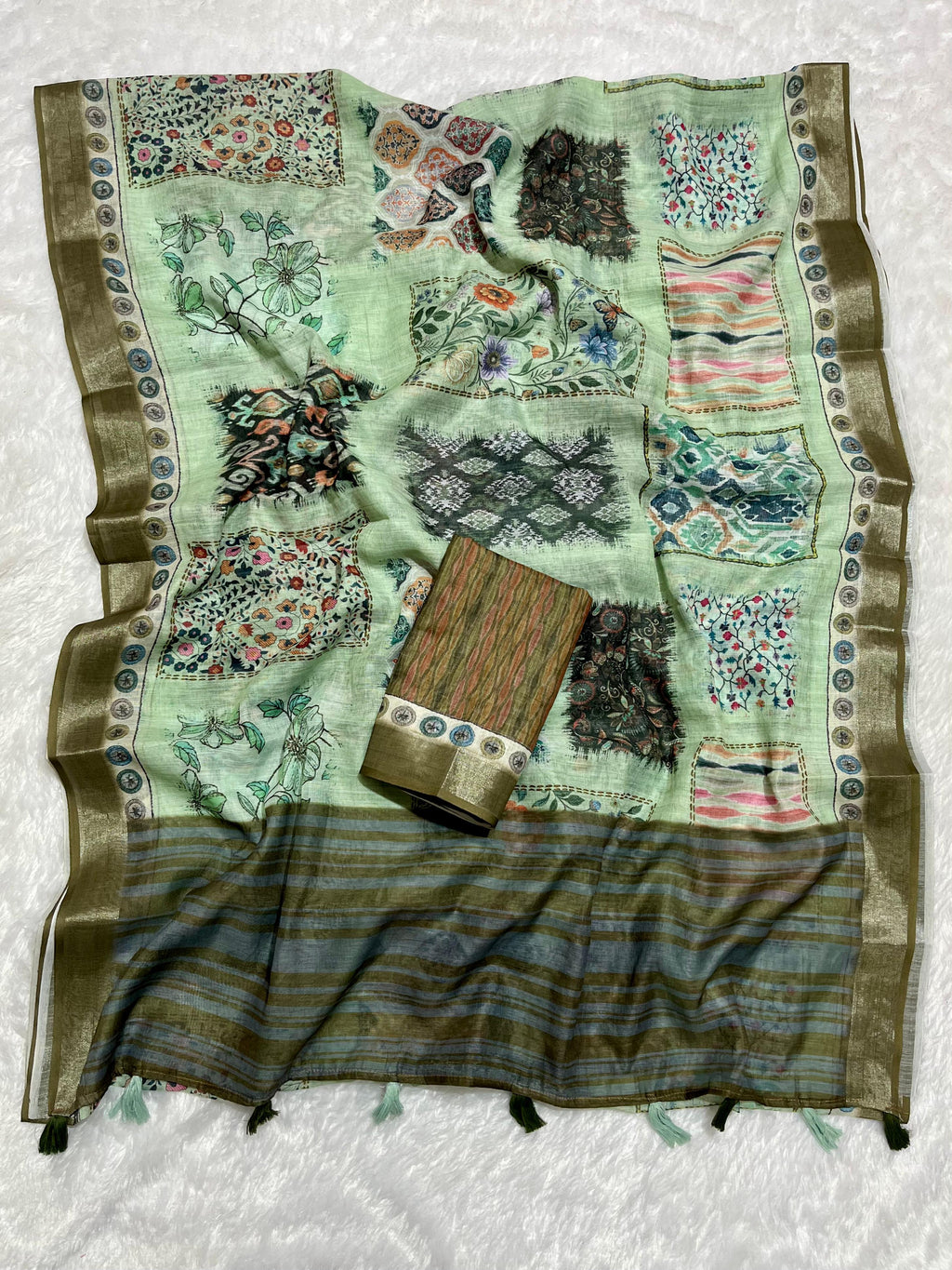 Linen Cotton Saree with Floral Digital Prints