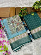 Linen Cotton Saree with Floral Digital Prints