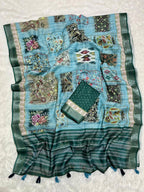 Linen Cotton Saree with Floral Digital Prints