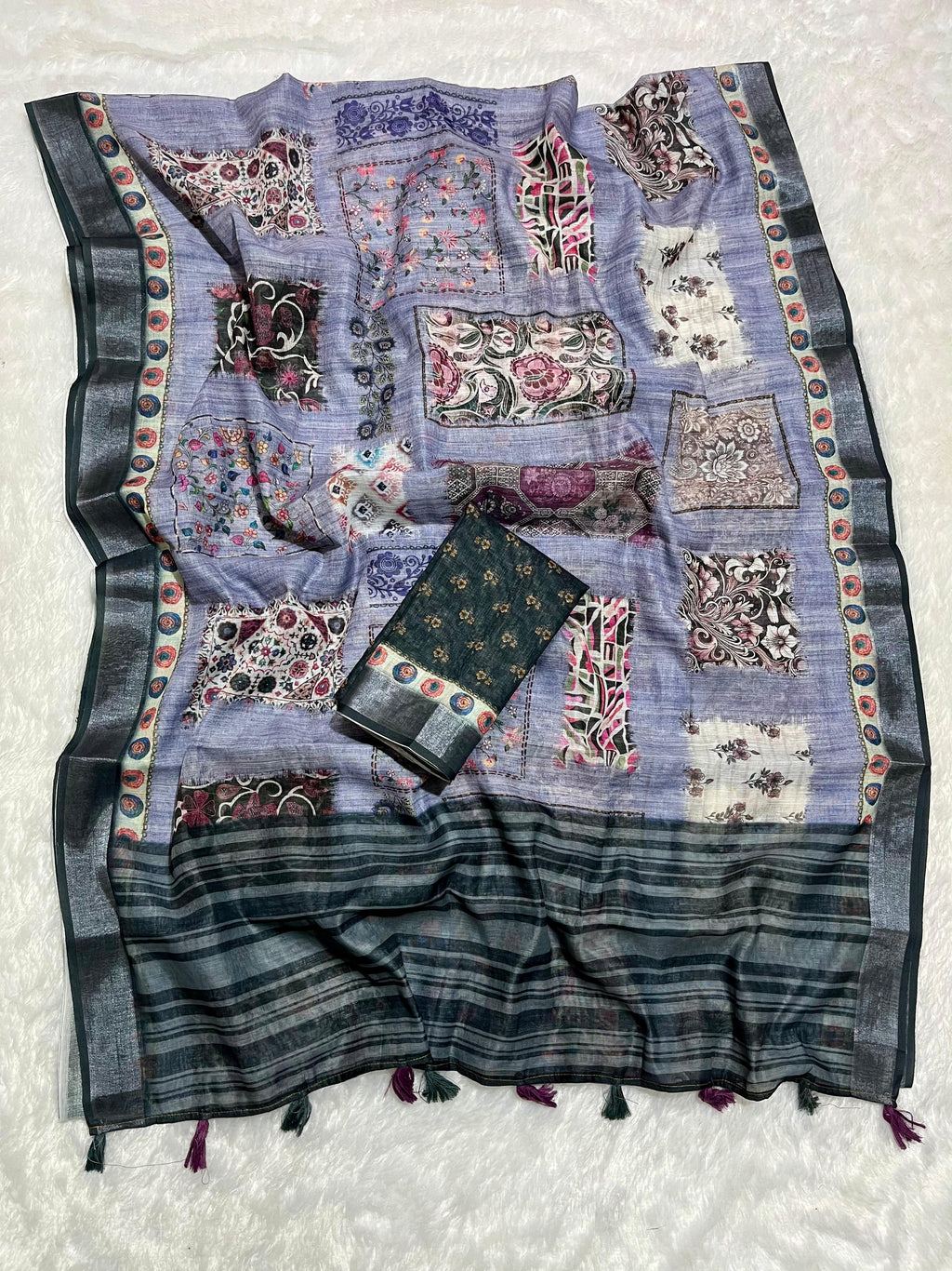 Linen Cotton Saree with Floral Digital Prints