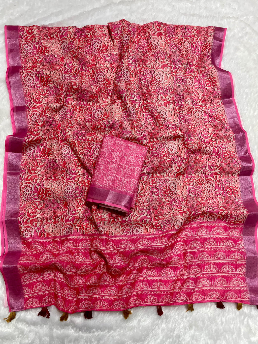 Linen Cotton Saree with Floral Digital Prints