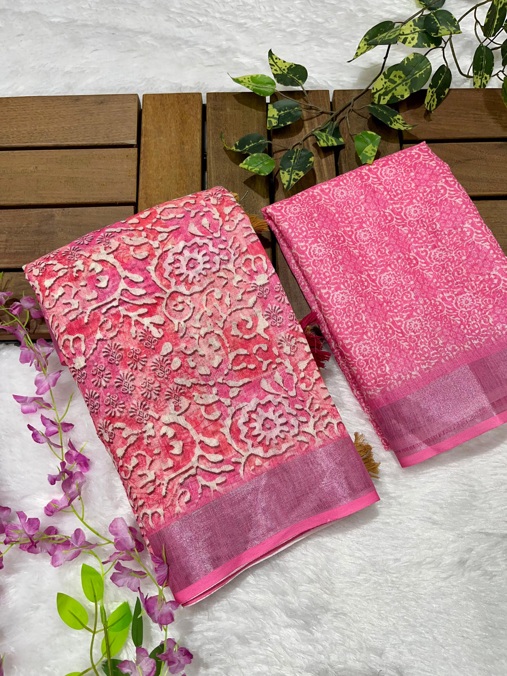 Linen Cotton Saree with Floral Digital Prints