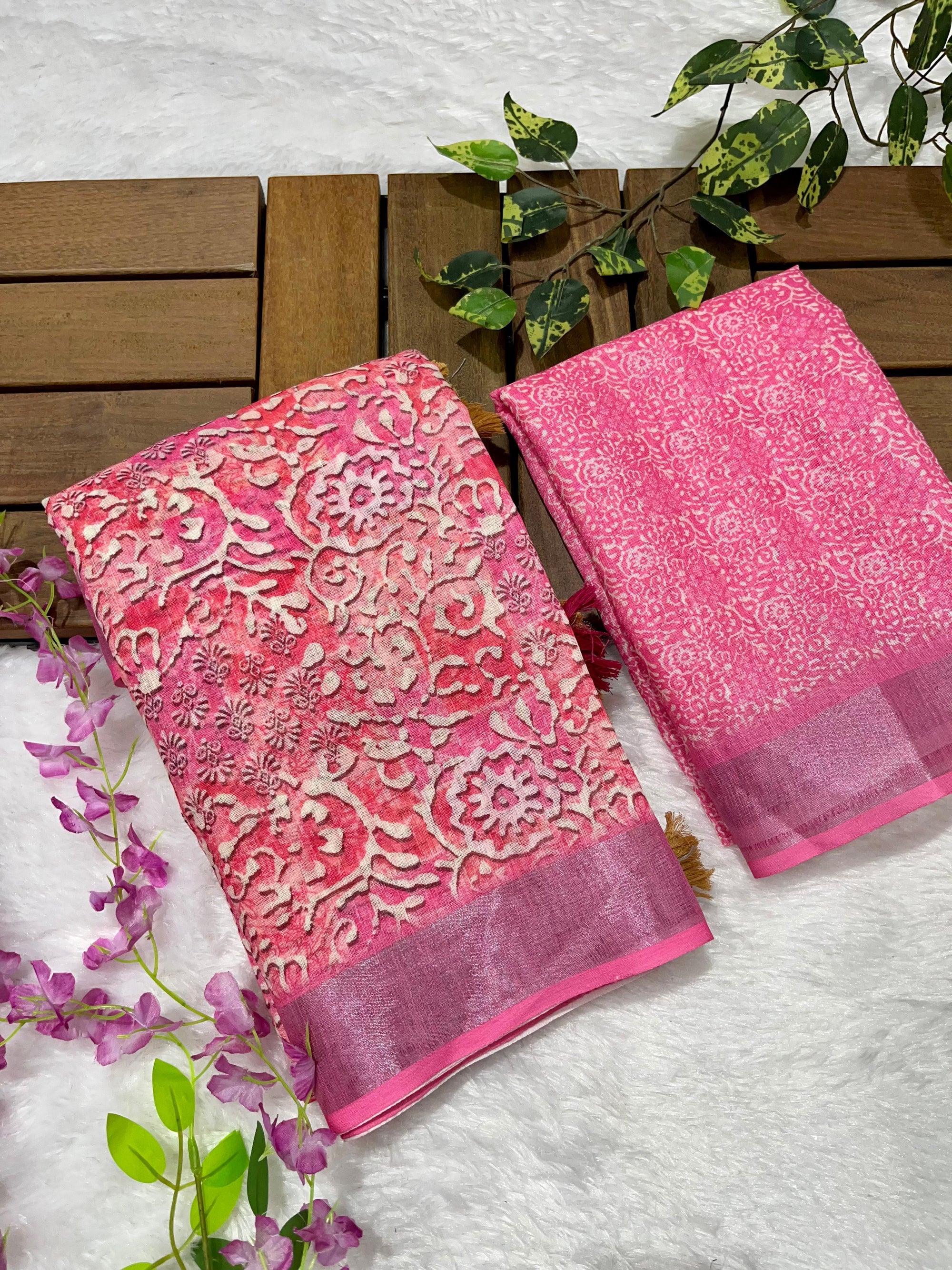 Linen Cotton Saree with Floral Digital Prints