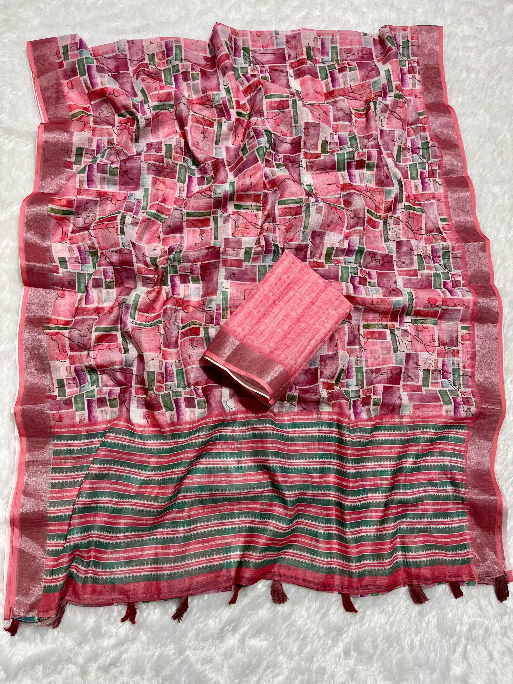 Linen Cotton Saree with Floral Digital Prints