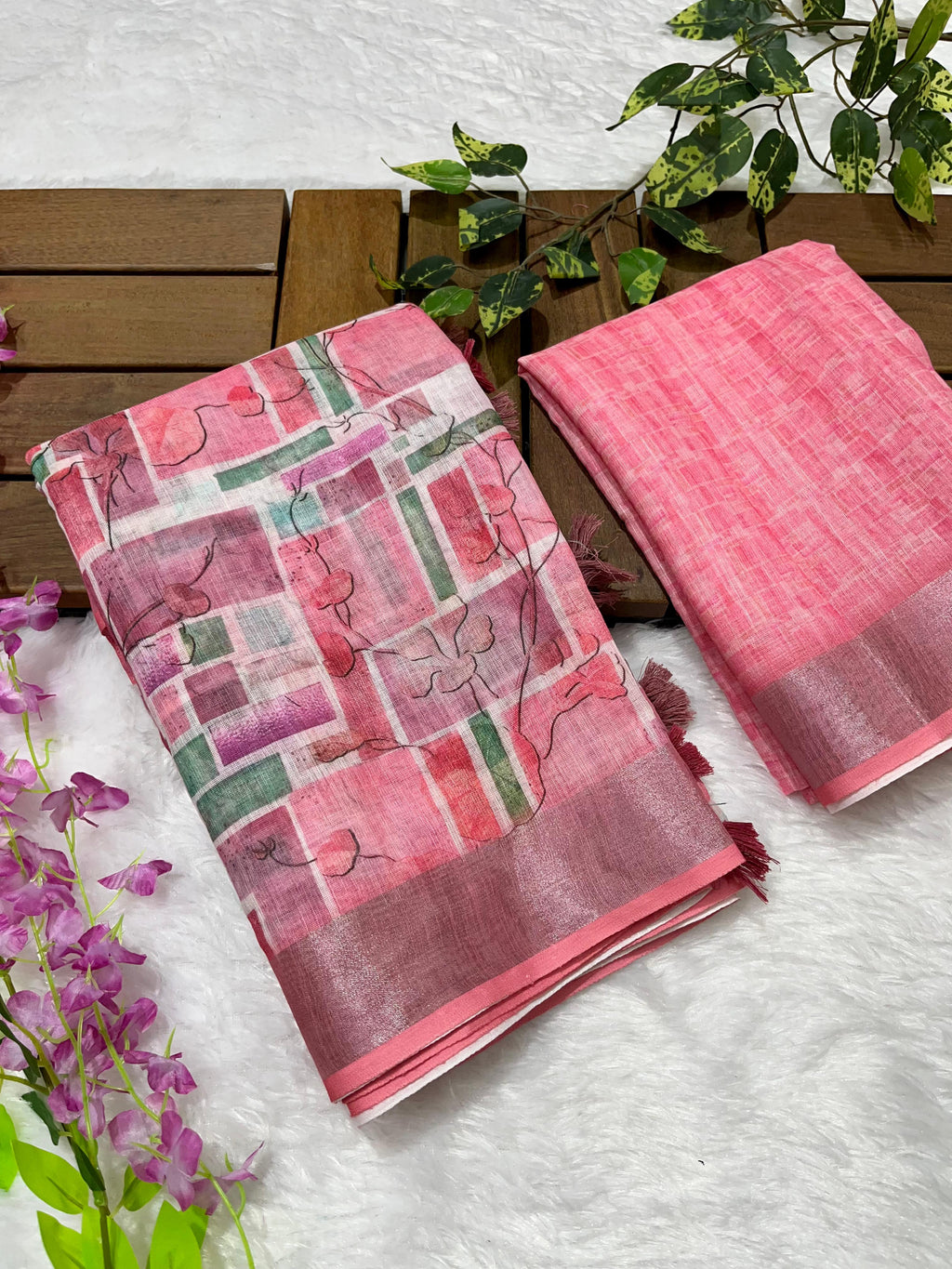 Linen Cotton Saree with Floral Digital Prints