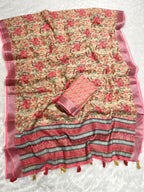 Linen Cotton Saree with Floral Digital Prints