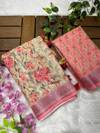 Linen Cotton Saree with Floral Digital Prints
