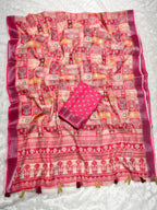 Linen Cotton Saree with Floral Digital Prints