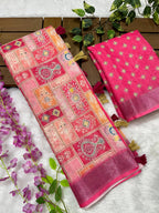 Linen Cotton Saree with Floral Digital Prints
