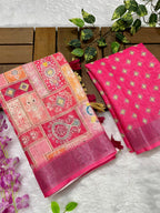 Linen Cotton Saree with Floral Digital Prints