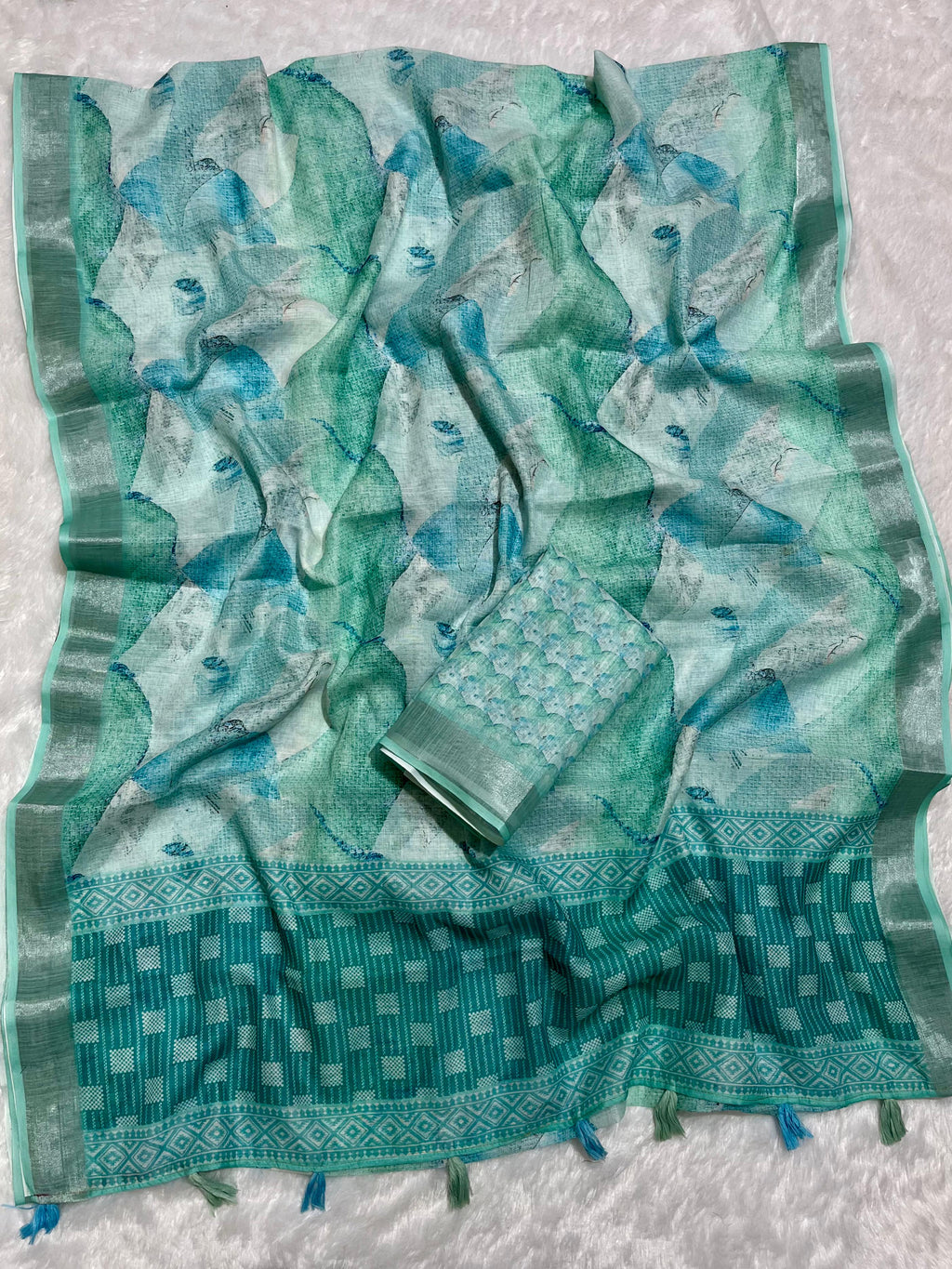 Linen Cotton Saree with Floral Digital Prints