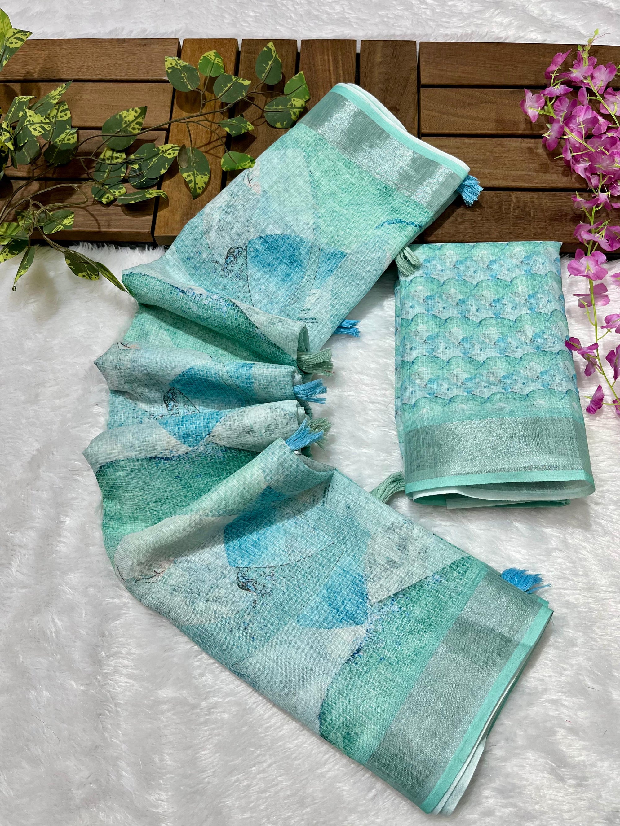 Linen Cotton Saree with Floral Digital Prints