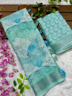 Linen Cotton Saree with Floral Digital Prints