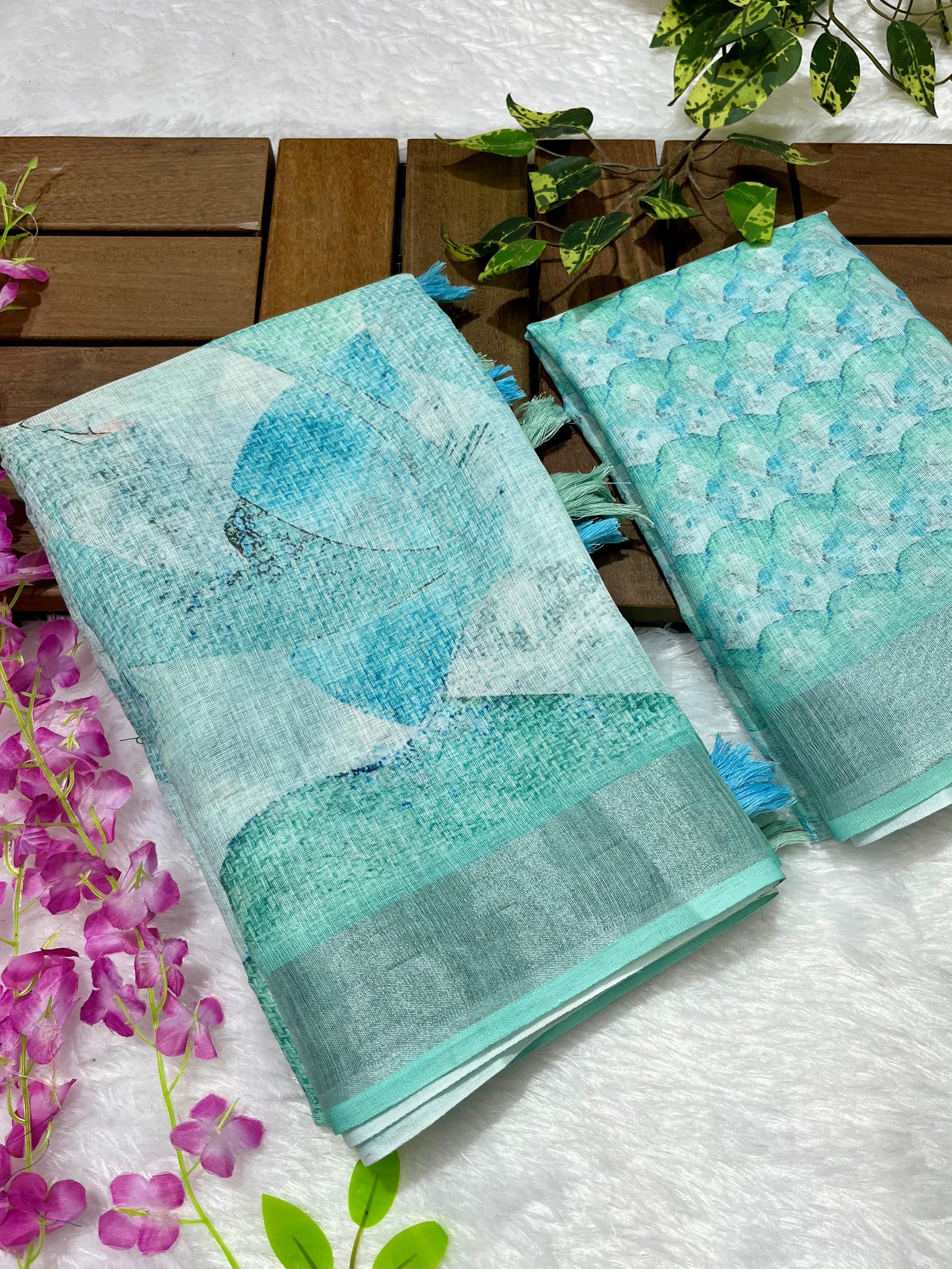 Linen Cotton Saree with Floral Digital Prints