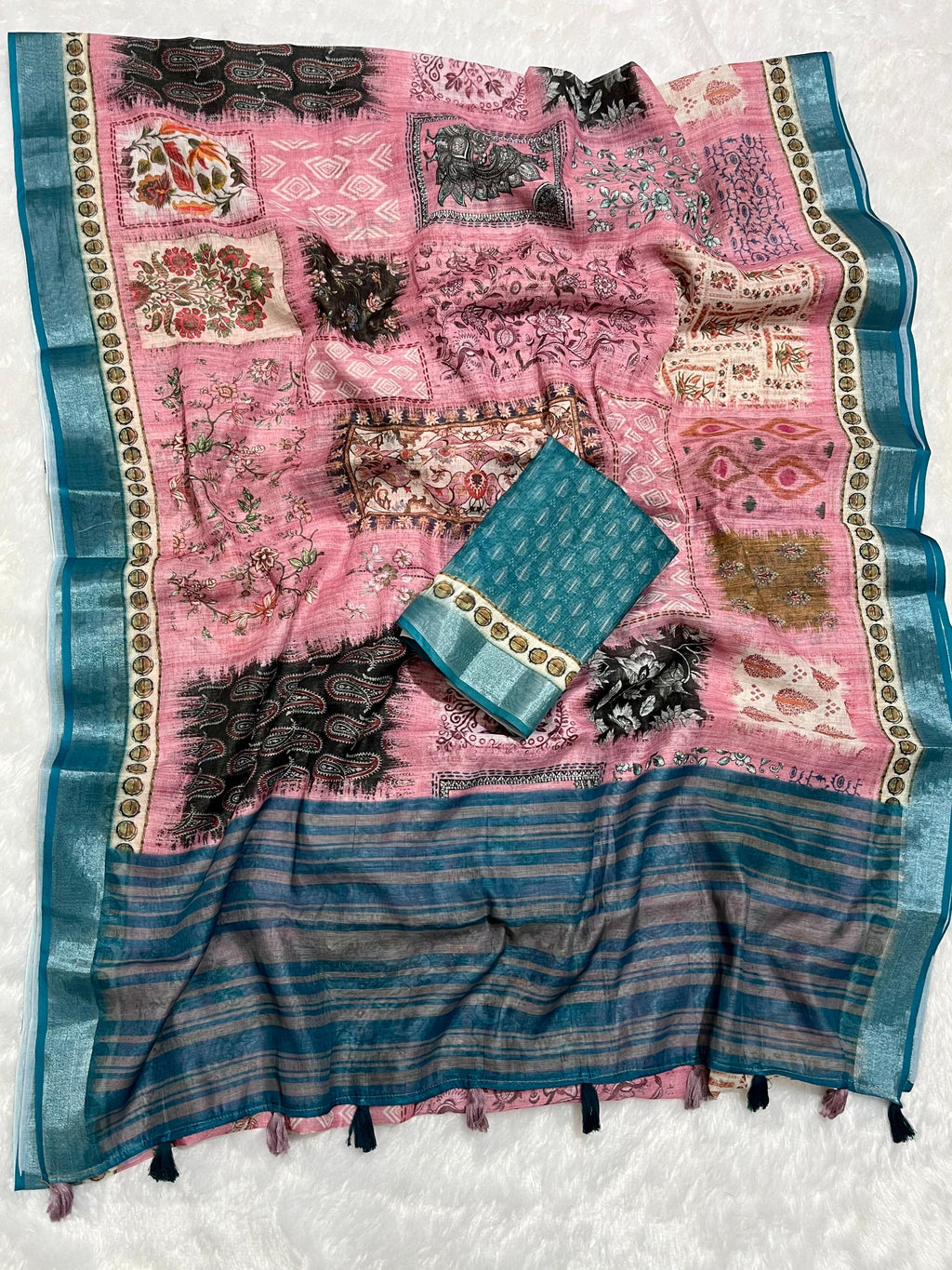 Linen Cotton Saree with Floral Digital Prints