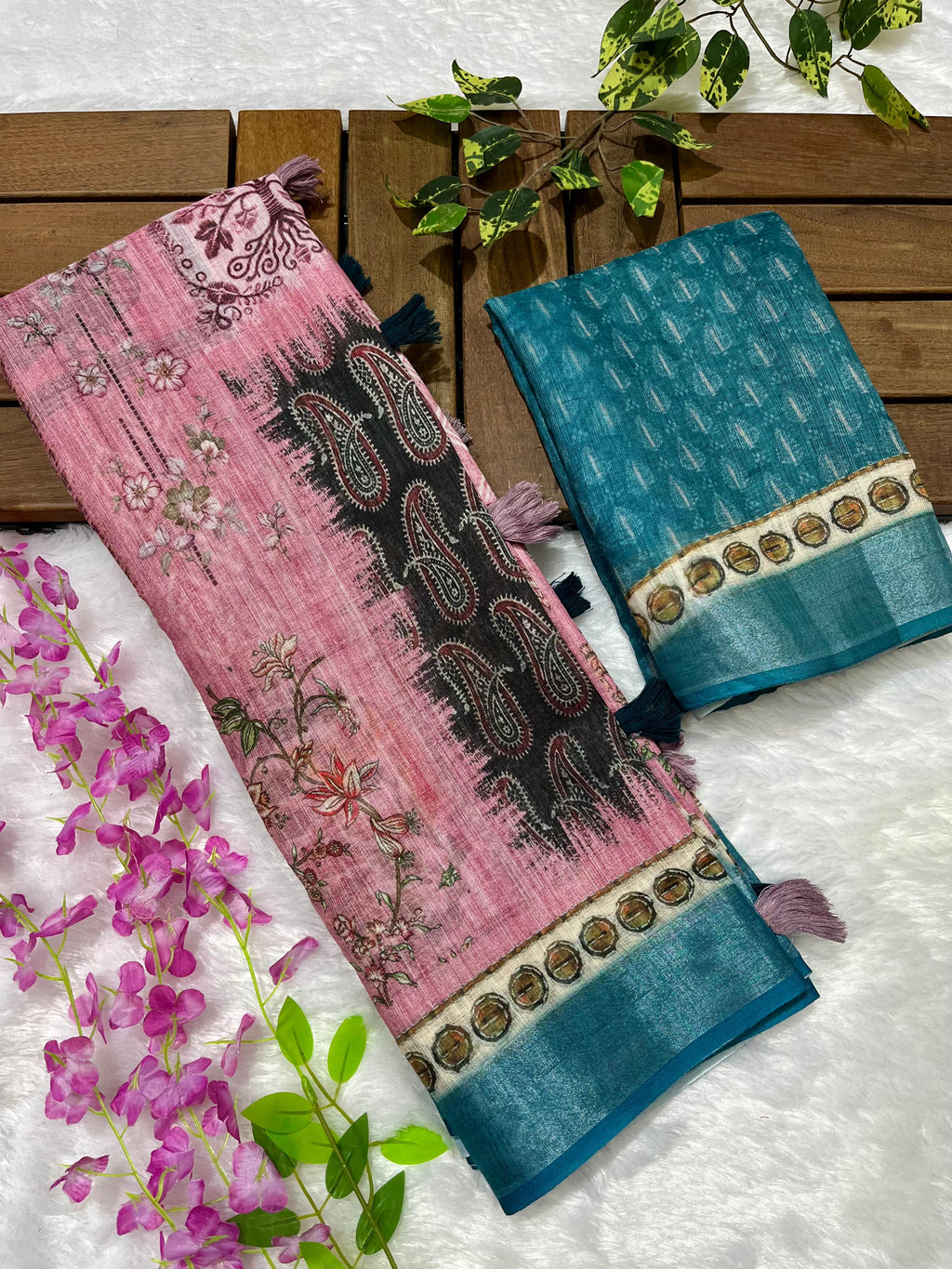 Linen Cotton Saree with Floral Digital Prints