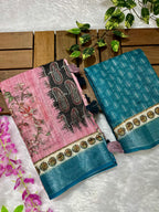 Linen Cotton Saree with Floral Digital Prints