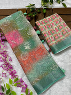 Linen Cotton Saree with Floral Digital Prints