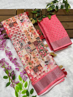 Linen Cotton Saree with Floral Digital Prints