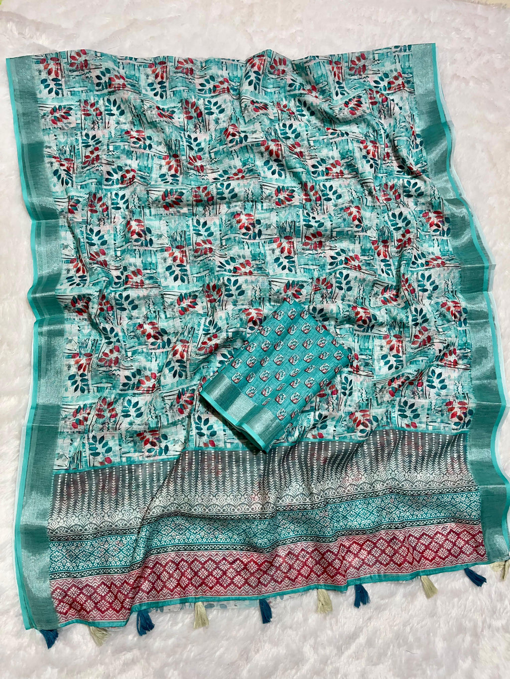 Linen Cotton Saree with Floral Digital Prints