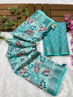 Linen Cotton Saree with Floral Digital Prints