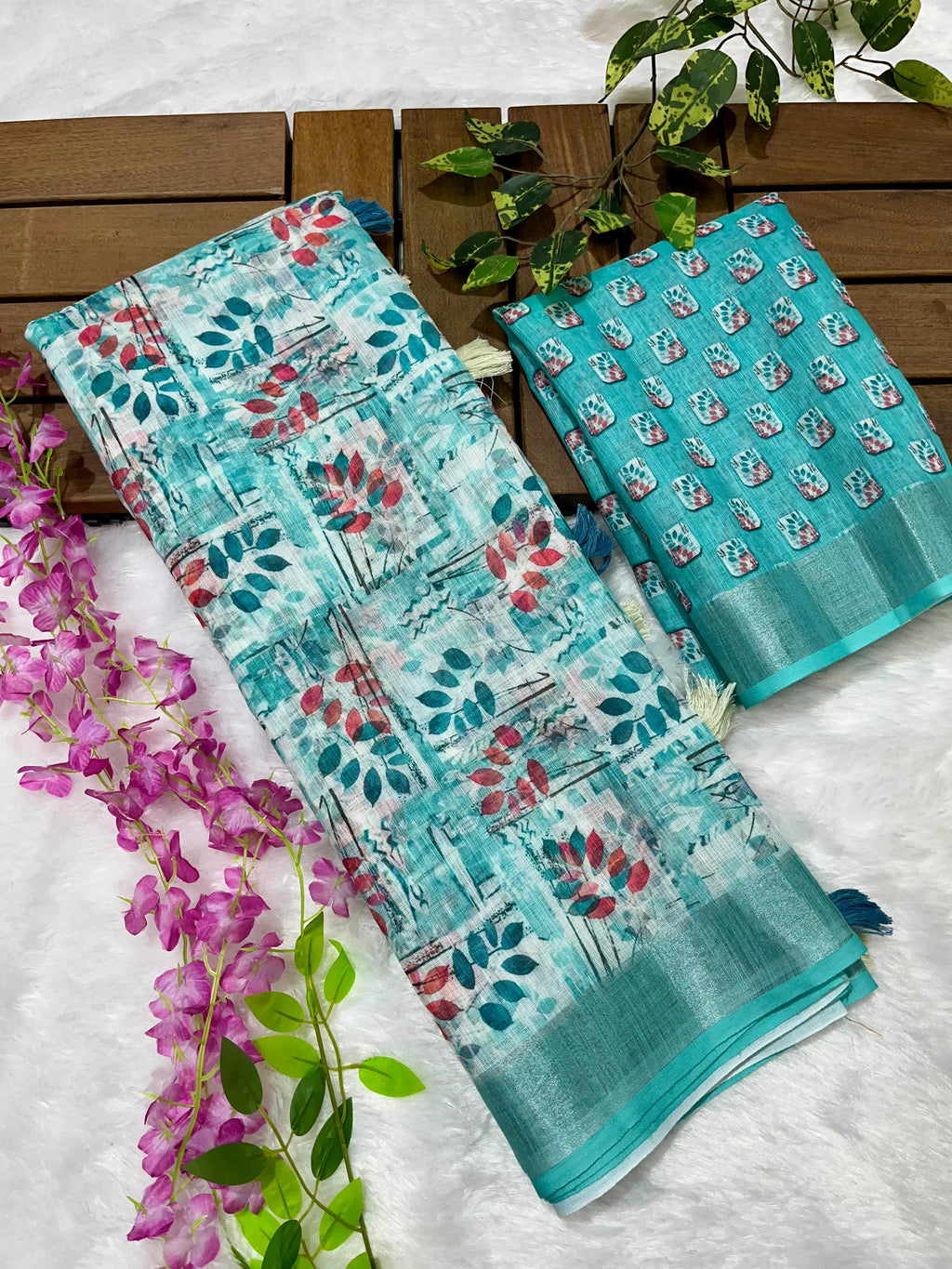 Linen Cotton Saree with Floral Digital Prints