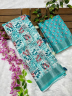 Linen Cotton Saree with Floral Digital Prints