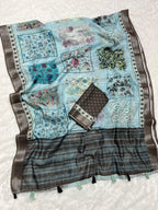 Linen Cotton Saree with Floral Digital Prints