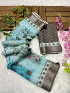 Linen Cotton Saree with Floral Digital Prints