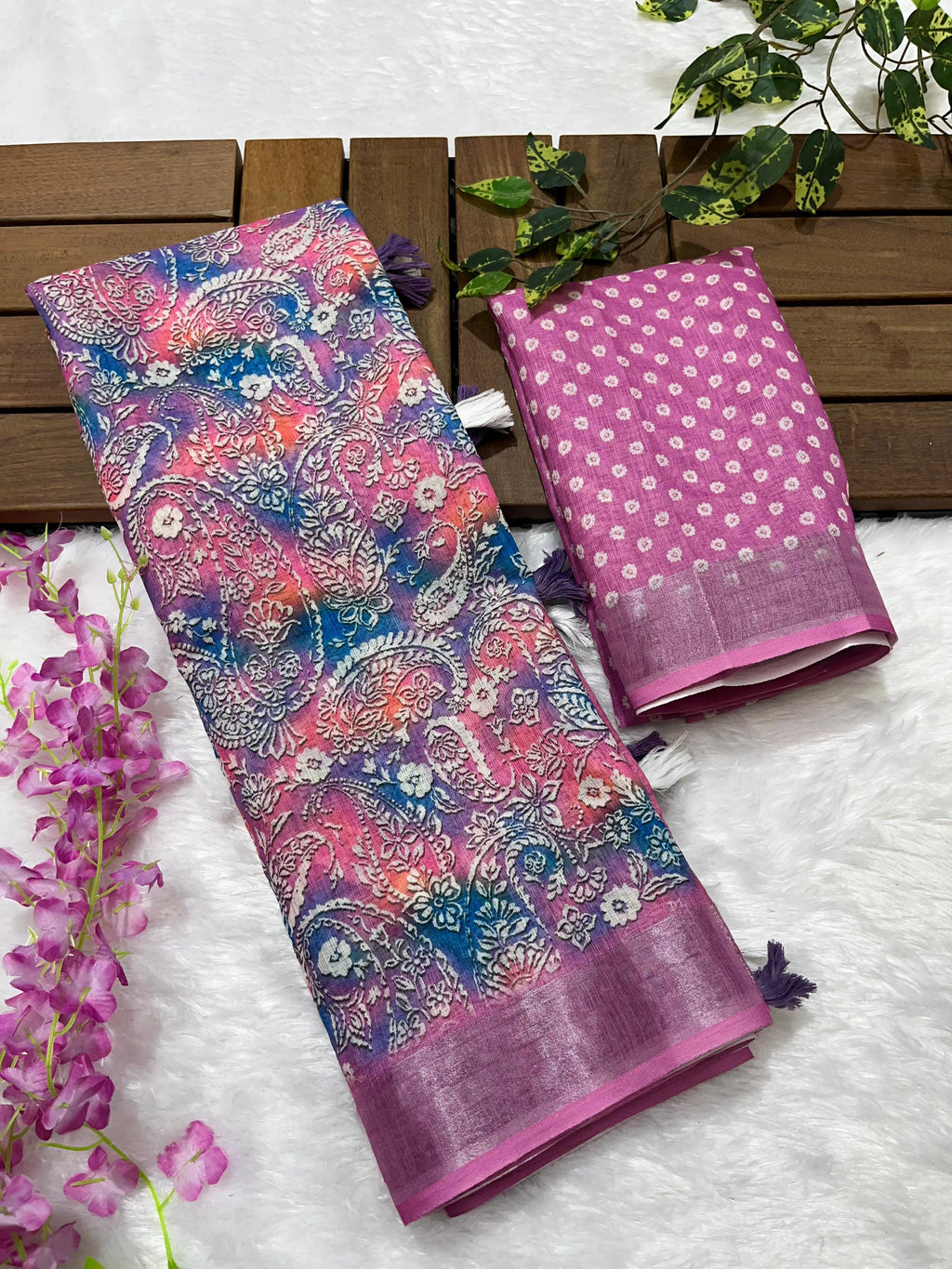 Linen Cotton Saree with Floral Digital Prints