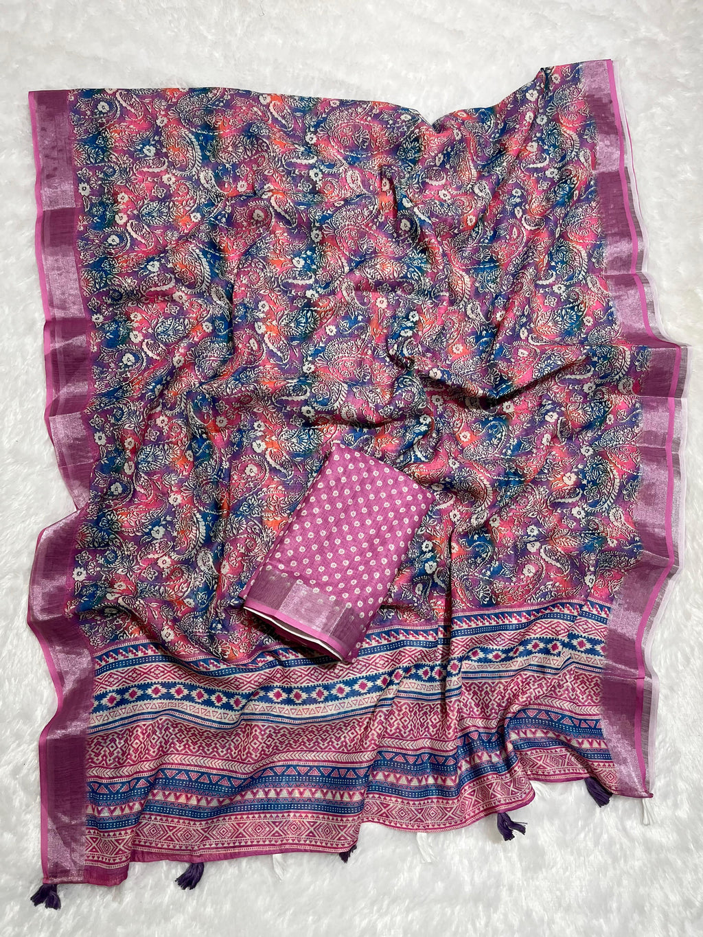 Linen Cotton Saree with Floral Digital Prints