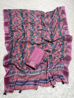 Linen Cotton Saree with Floral Digital Prints