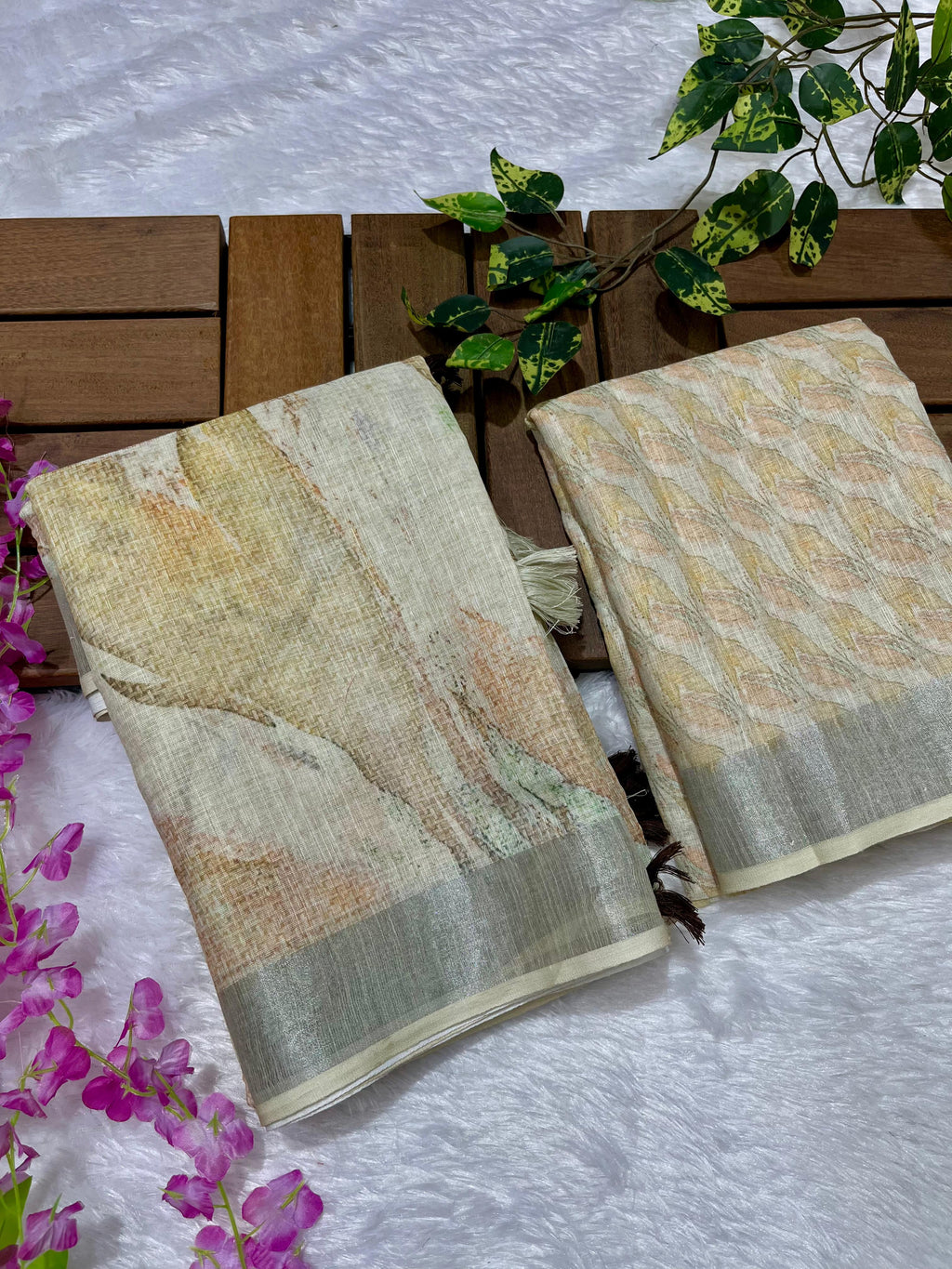 Linen Cotton Saree with Floral Digital Prints