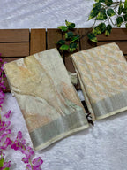 Linen Cotton Saree with Floral Digital Prints