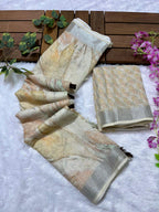 Linen Cotton Saree with Floral Digital Prints