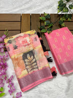 Linen Cotton Saree with Floral Digital Prints