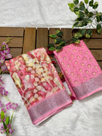 Linen Cotton Saree with Floral Digital Prints