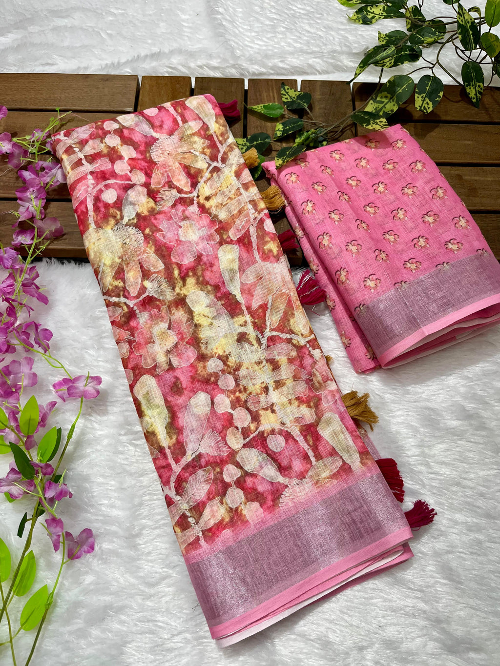 Linen Cotton Saree with Floral Digital Prints