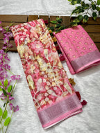 Linen Cotton Saree with Floral Digital Prints