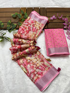 Linen Cotton Saree with Floral Digital Prints