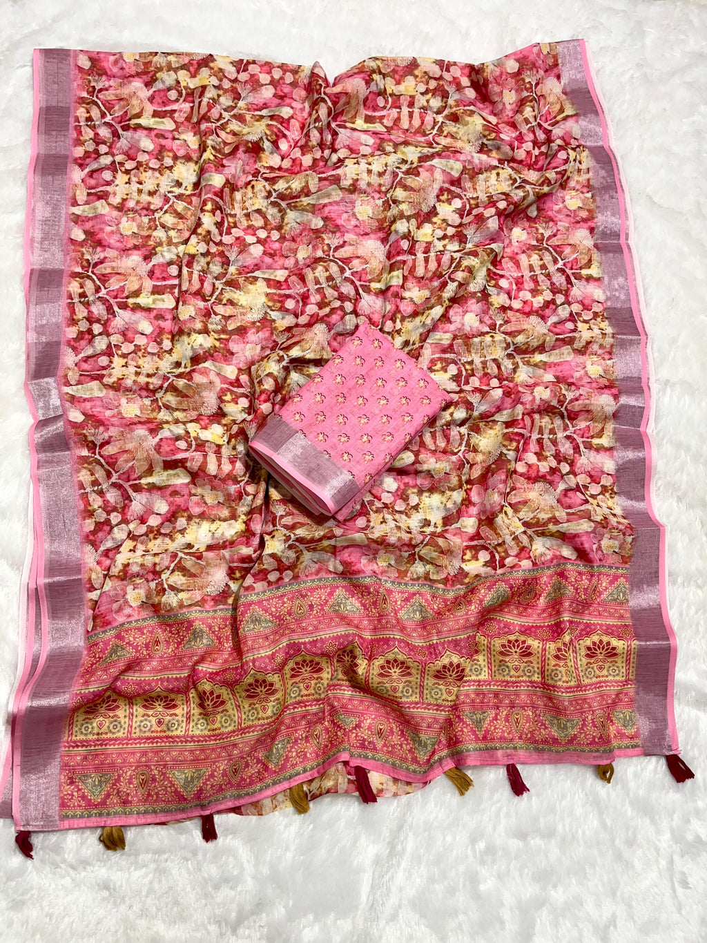 Linen Cotton Saree with Floral Digital Prints